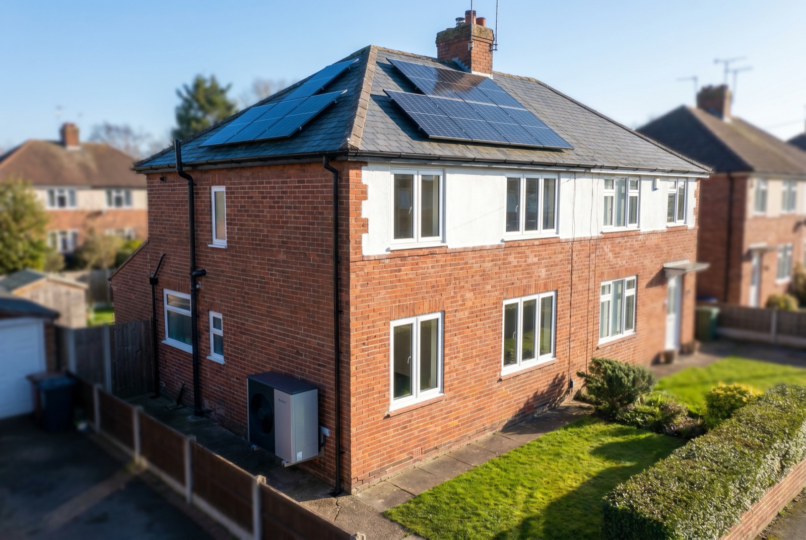A UK home with solar panels, a heat pump and new windows to improve its EPC rating