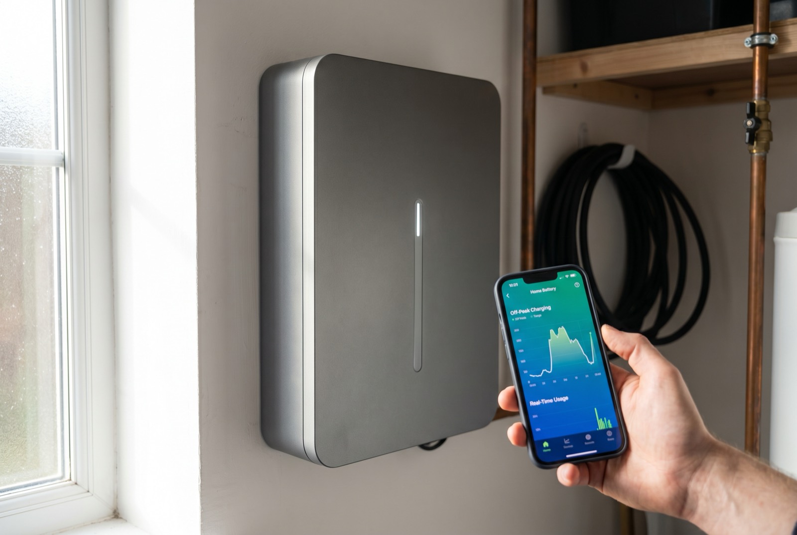 A home battery and an energy app set to charge on an off-peak time-of-use tariff